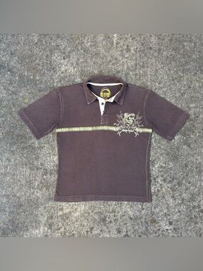 Y2K Sideout Boys Large Polo Shirt Brown Graphic Skate Surf Grunge Collared Tee
